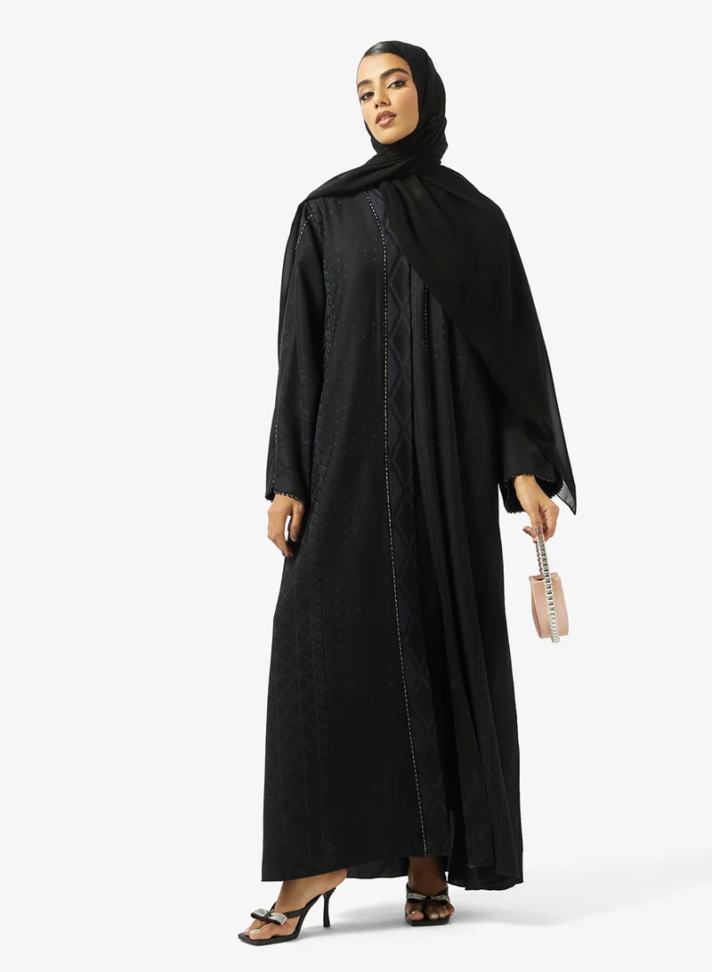 hayas closet  Black Embellished Open Abaya With Sheila for Women | Best Price UAE